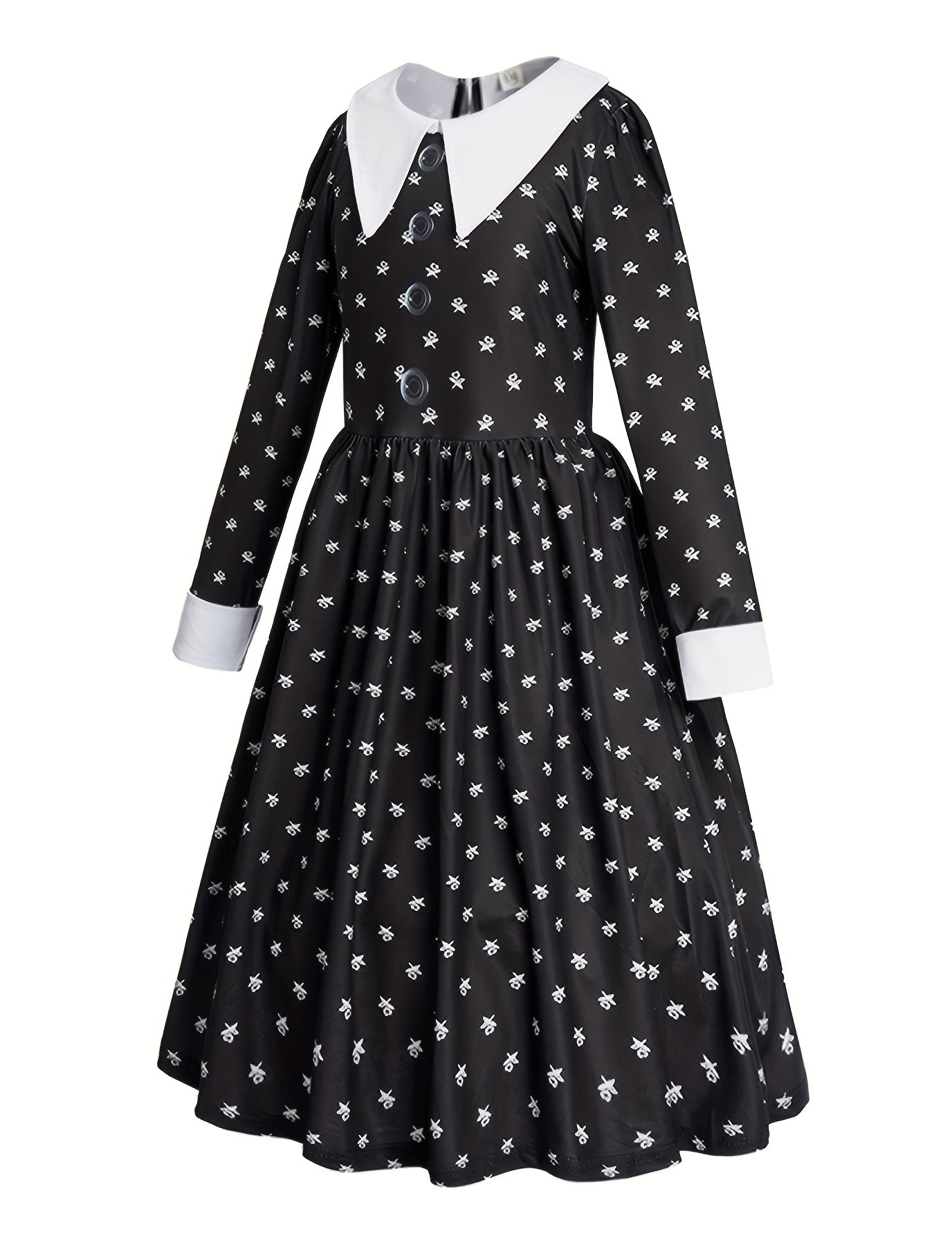 Wednesday Addams Kostüm für Mädchen 3-teilig – Hexenkleid mit Perücke, Halskette & Handschuhen – Halloween Outfit 4–14 Jahre
