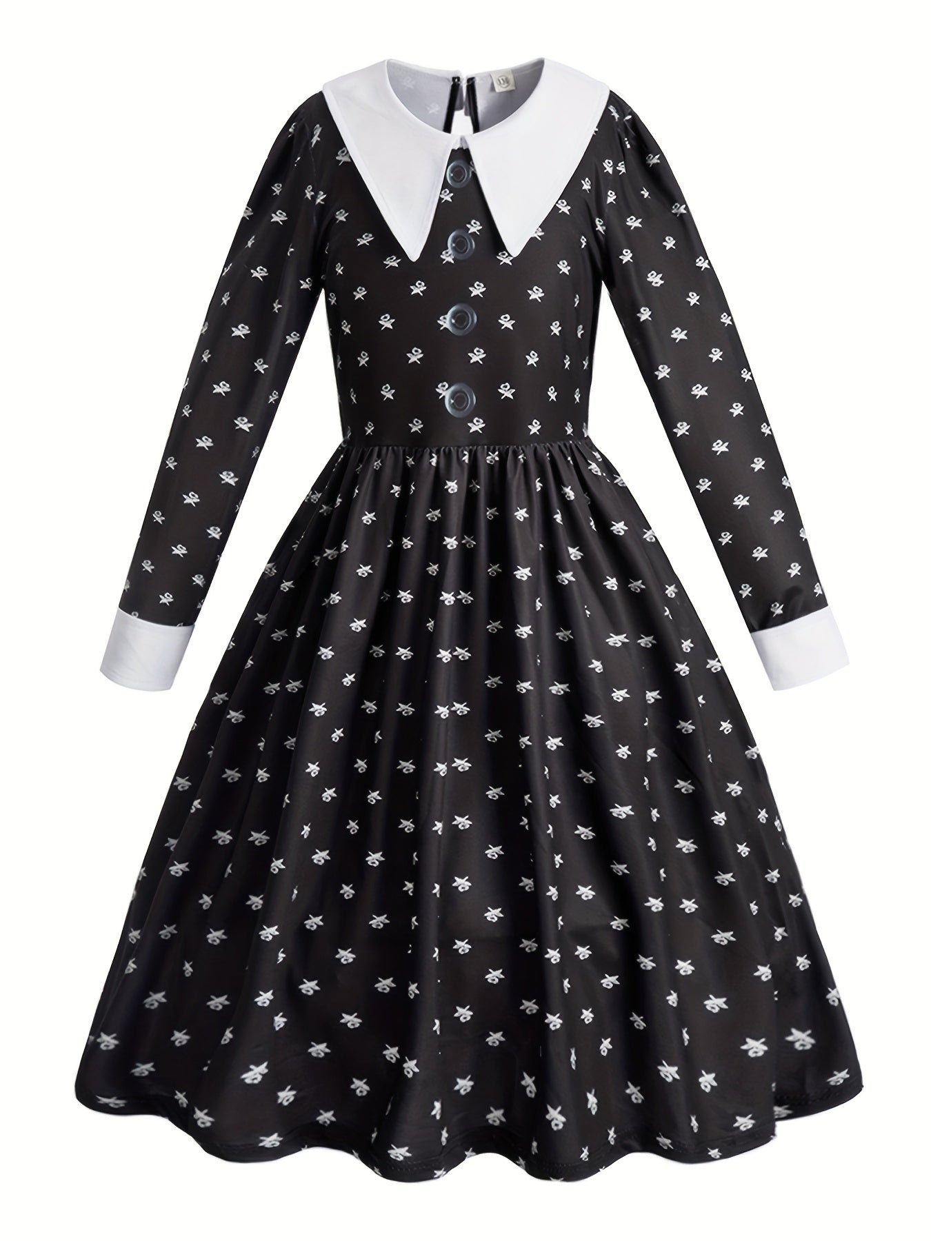 Wednesday Addams Kostüm für Mädchen 3-teilig – Hexenkleid mit Perücke, Halskette & Handschuhen – Halloween Outfit 4–14 Jahre