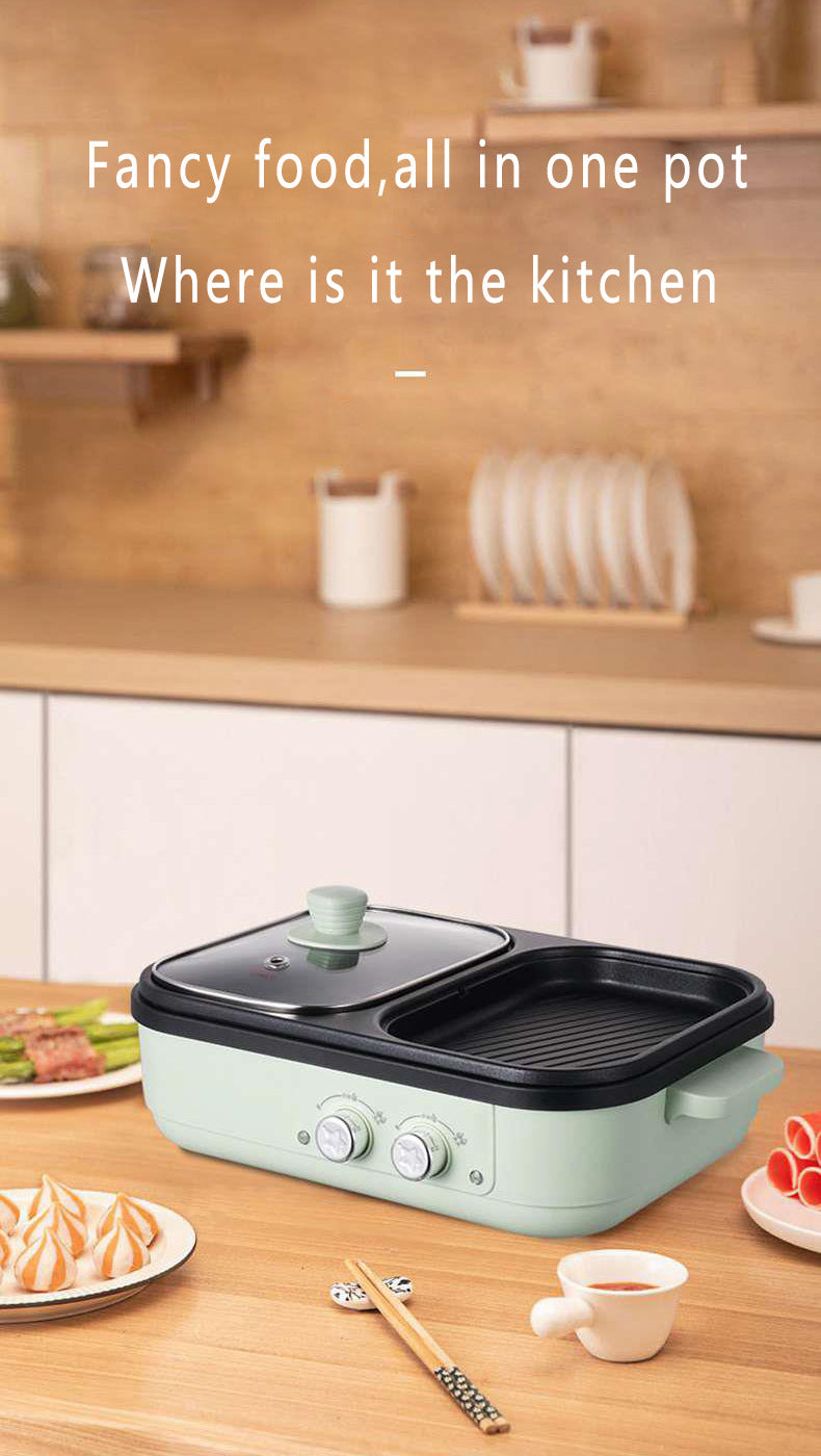 2-in-1 Antihaft-Shabu-Topf und Grillplatte, Multikocher, Grill-Shabu-Shabu-Topf mit Grill, Steaks, Ramen und Nudeln, elektrischer Kochtopf