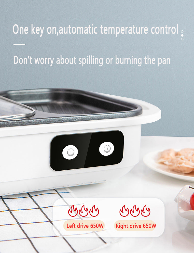 2-in-1 Antihaft-Shabu-Topf und Grillplatte, Multikocher, Grill-Shabu-Shabu-Topf mit Grill, Steaks, Ramen und Nudeln, elektrischer Kochtopf