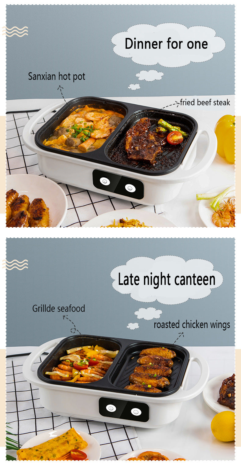 2-in-1 Antihaft-Shabu-Topf und Grillplatte, Multikocher, Grill-Shabu-Shabu-Topf mit Grill, Steaks, Ramen und Nudeln, elektrischer Kochtopf