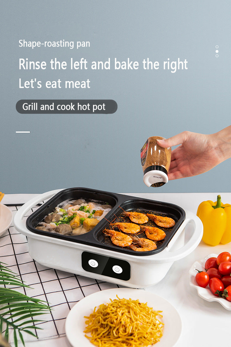 2-in-1 Antihaft-Shabu-Topf und Grillplatte, Multikocher, Grill-Shabu-Shabu-Topf mit Grill, Steaks, Ramen und Nudeln, elektrischer Kochtopf