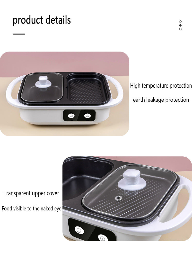 2-in-1 Antihaft-Shabu-Topf und Grillplatte, Multikocher, Grill-Shabu-Shabu-Topf mit Grill, Steaks, Ramen und Nudeln, elektrischer Kochtopf