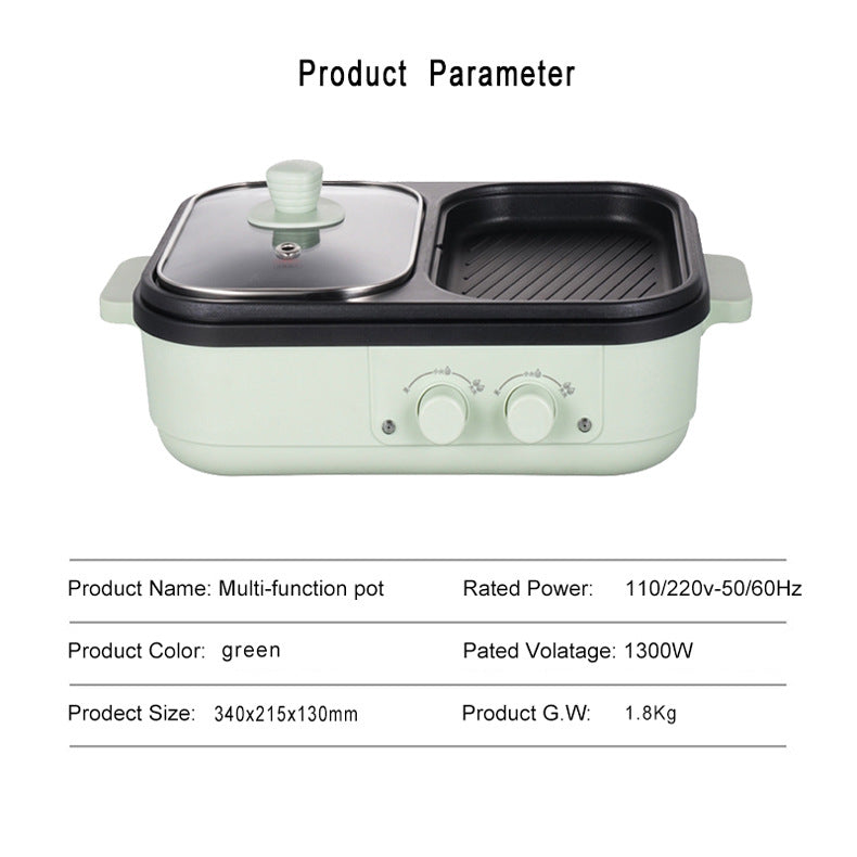 2-in-1 Antihaft-Shabu-Topf und Grillplatte, Multikocher, Grill-Shabu-Shabu-Topf mit Grill, Steaks, Ramen und Nudeln, elektrischer Kochtopf