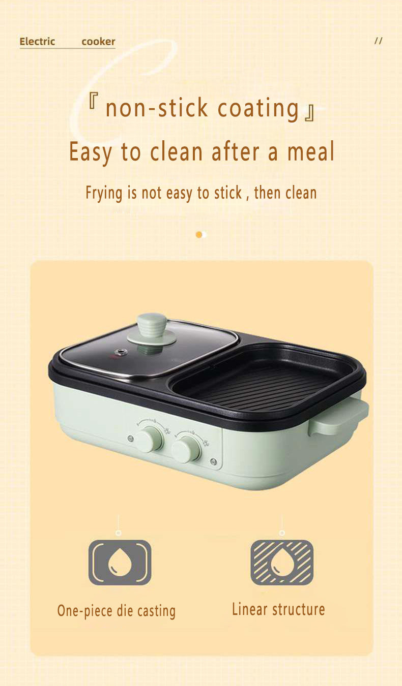 2-in-1 Antihaft-Shabu-Topf und Grillplatte, Multikocher, Grill-Shabu-Shabu-Topf mit Grill, Steaks, Ramen und Nudeln, elektrischer Kochtopf