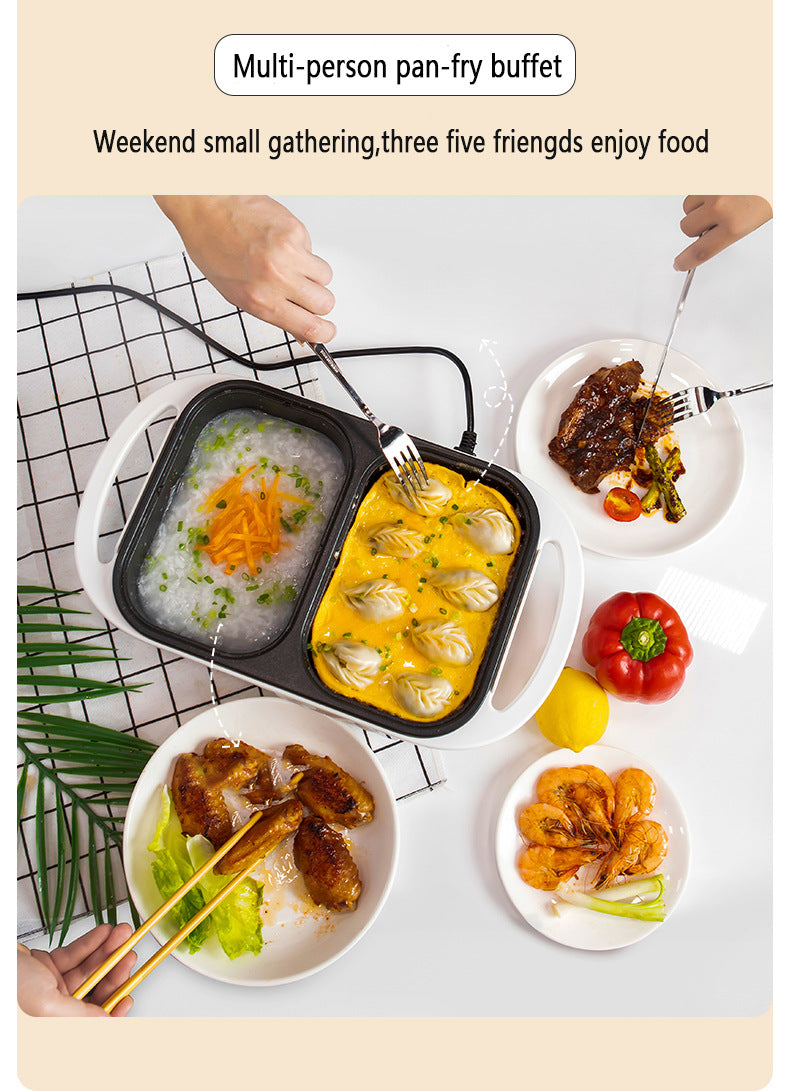 2-in-1 Antihaft-Shabu-Topf und Grillplatte, Multikocher, Grill-Shabu-Shabu-Topf mit Grill, Steaks, Ramen und Nudeln, elektrischer Kochtopf