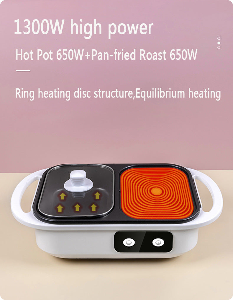 2-in-1 Antihaft-Shabu-Topf und Grillplatte, Multikocher, Grill-Shabu-Shabu-Topf mit Grill, Steaks, Ramen und Nudeln, elektrischer Kochtopf