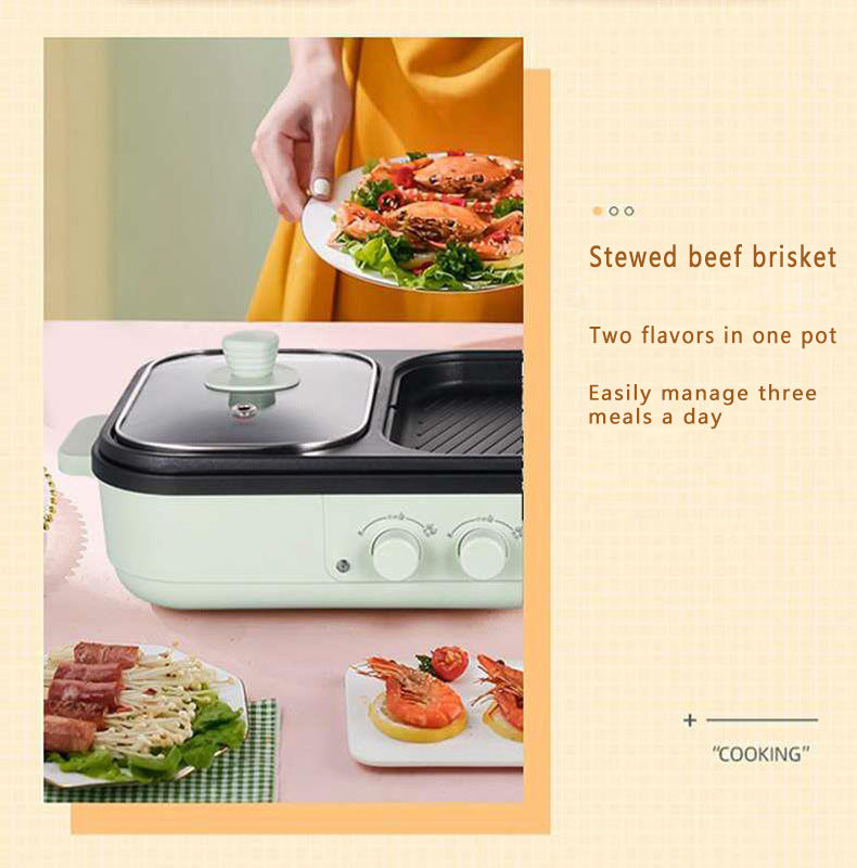 2-in-1 Antihaft-Shabu-Topf und Grillplatte, Multikocher, Grill-Shabu-Shabu-Topf mit Grill, Steaks, Ramen und Nudeln, elektrischer Kochtopf