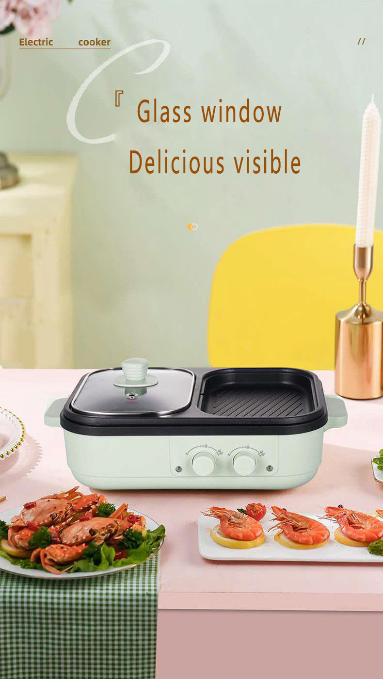 2-in-1 Antihaft-Shabu-Topf und Grillplatte, Multikocher, Grill-Shabu-Shabu-Topf mit Grill, Steaks, Ramen und Nudeln, elektrischer Kochtopf
