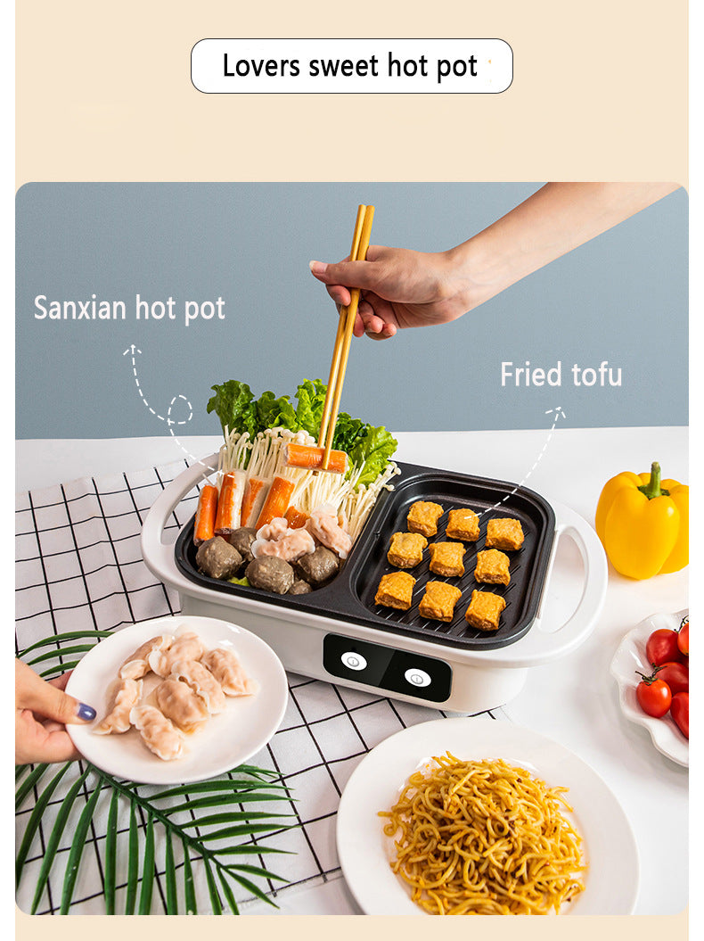 2-in-1 Antihaft-Shabu-Topf und Grillplatte, Multikocher, Grill-Shabu-Shabu-Topf mit Grill, Steaks, Ramen und Nudeln, elektrischer Kochtopf
