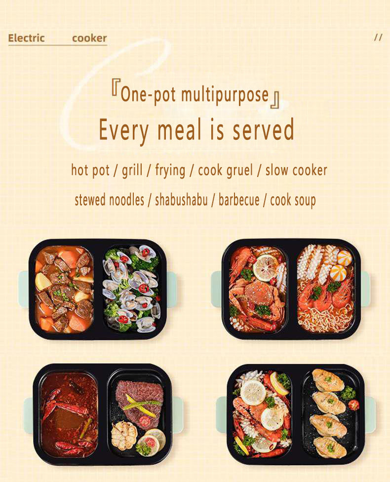 2-in-1 Antihaft-Shabu-Topf und Grillplatte, Multikocher, Grill-Shabu-Shabu-Topf mit Grill, Steaks, Ramen und Nudeln, elektrischer Kochtopf