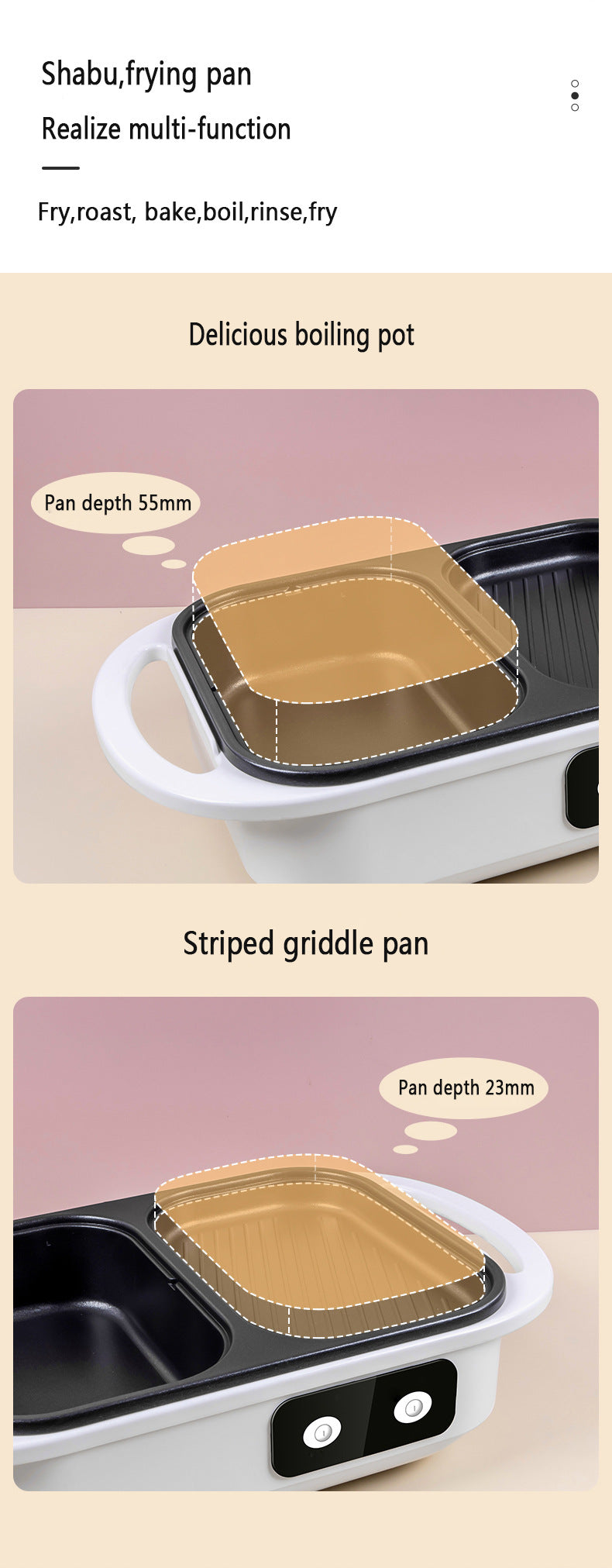2-in-1 Antihaft-Shabu-Topf und Grillplatte, Multikocher, Grill-Shabu-Shabu-Topf mit Grill, Steaks, Ramen und Nudeln, elektrischer Kochtopf
