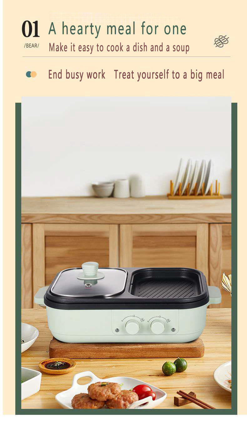 2-in-1 Antihaft-Shabu-Topf und Grillplatte, Multikocher, Grill-Shabu-Shabu-Topf mit Grill, Steaks, Ramen und Nudeln, elektrischer Kochtopf