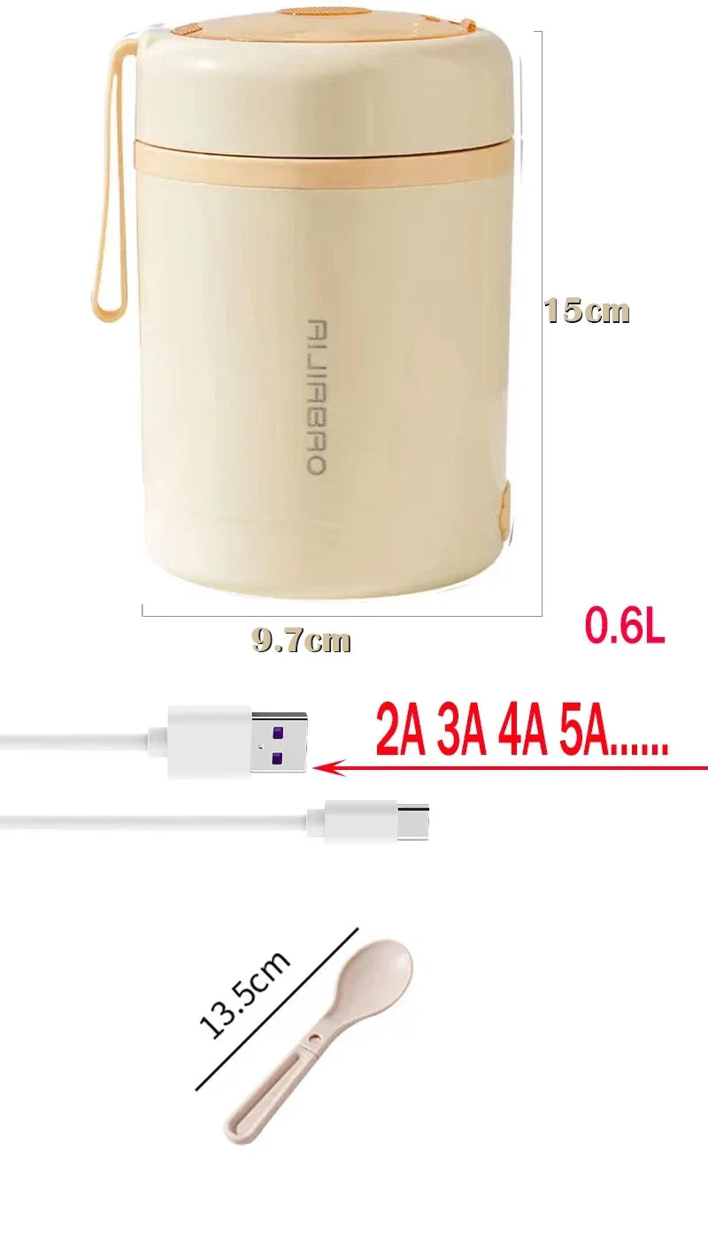 600ML USB Elektrische Heizung Lunch Box Tragbare Picknick Milch Trinken Lebensmittel Heizung Edelstahl Lebensmittel Wärmer Container 5V 12V 24V