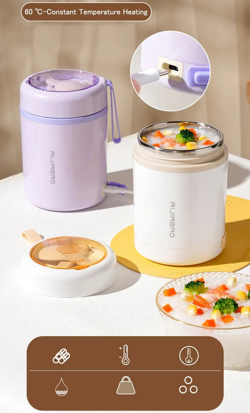 600ML USB Elektrische Heizung Lunch Box Tragbare Picknick Milch Trinken Lebensmittel Heizung Edelstahl Lebensmittel Wärmer Container 5V 12V 24V
