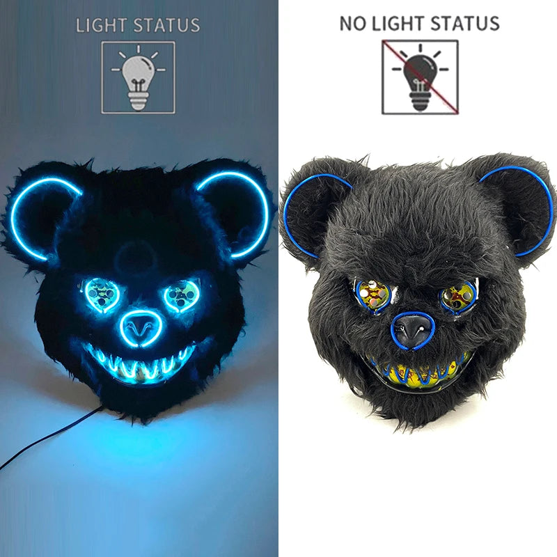 🐰 LED Leuchtende Gruselige Hasenmaske für Halloween & Karneval – Unisex Cosplay Maske für Erwachsene 🎭