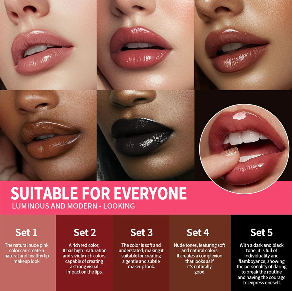 Wasserdichtes, langlebiges, mattschwarzes Lippenstift-Set, samtiger flüssiger Lipgloss, Lipliner-Set, roter Fleck, Halloween-Gothic-Make-up