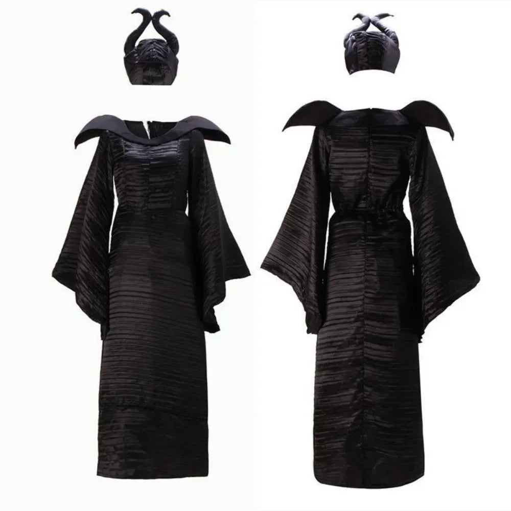 Maleficent Hexenkostüm für Damen – Dunkle Königin Verkleidung mit Kleid & Hörnern für Halloween & Cosplay