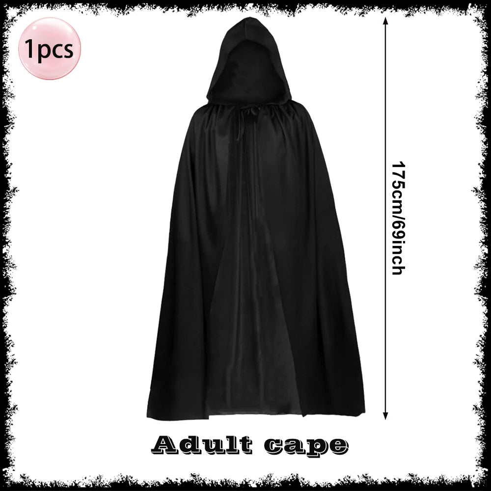 Grim Reaper Halloween Kostüm mit Kapuze, Totenkopf-Maske, Handschuhen & Sense – Unisex Verkleidung für Kinder & Erwachsene