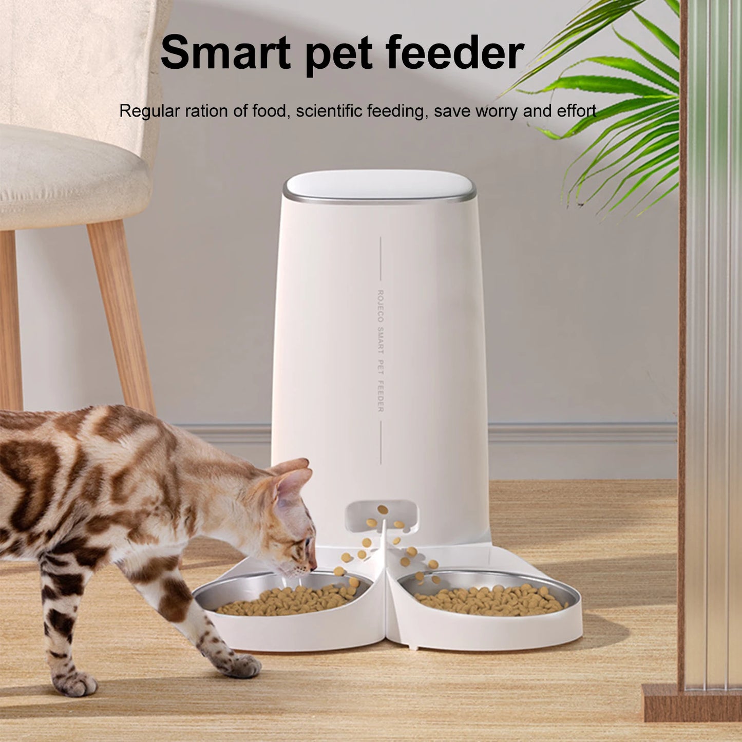 4L Double Bowl Pet Feeder WiFi Smart Timing Large Capacity Dry Food Feeder for Cats Dogs Remote Control Automatic Food Dispenser