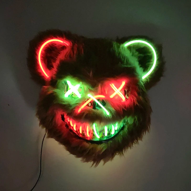 🐰 LED Leuchtende Gruselige Hasenmaske für Halloween & Karneval – Unisex Cosplay Maske für Erwachsene 🎭