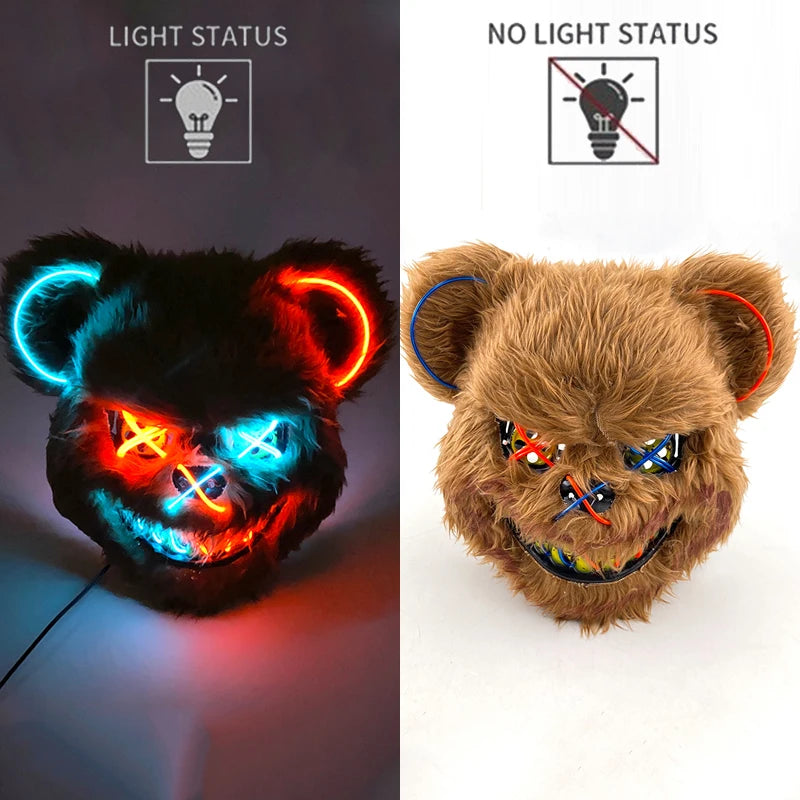 🐰 LED Leuchtende Gruselige Hasenmaske für Halloween & Karneval – Unisex Cosplay Maske für Erwachsene 🎭