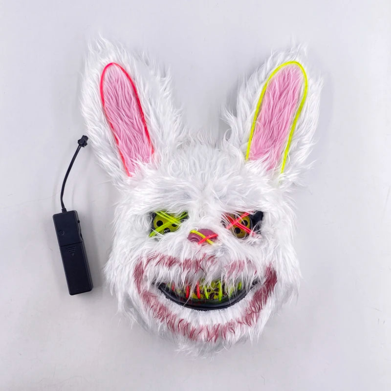 🐰 LED Leuchtende Gruselige Hasenmaske für Halloween & Karneval – Unisex Cosplay Maske für Erwachsene 🎭