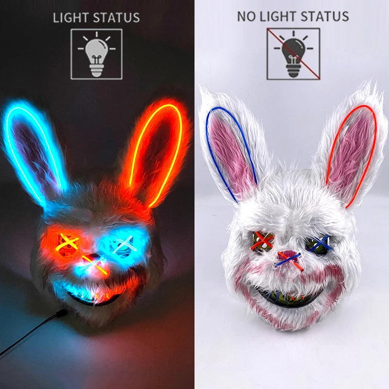 🐰 LED Leuchtende Gruselige Hasenmaske für Halloween & Karneval – Unisex Cosplay Maske für Erwachsene 🎭