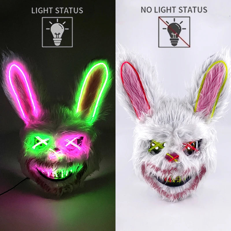 🐰 LED Leuchtende Gruselige Hasenmaske für Halloween & Karneval – Unisex Cosplay Maske für Erwachsene 🎭