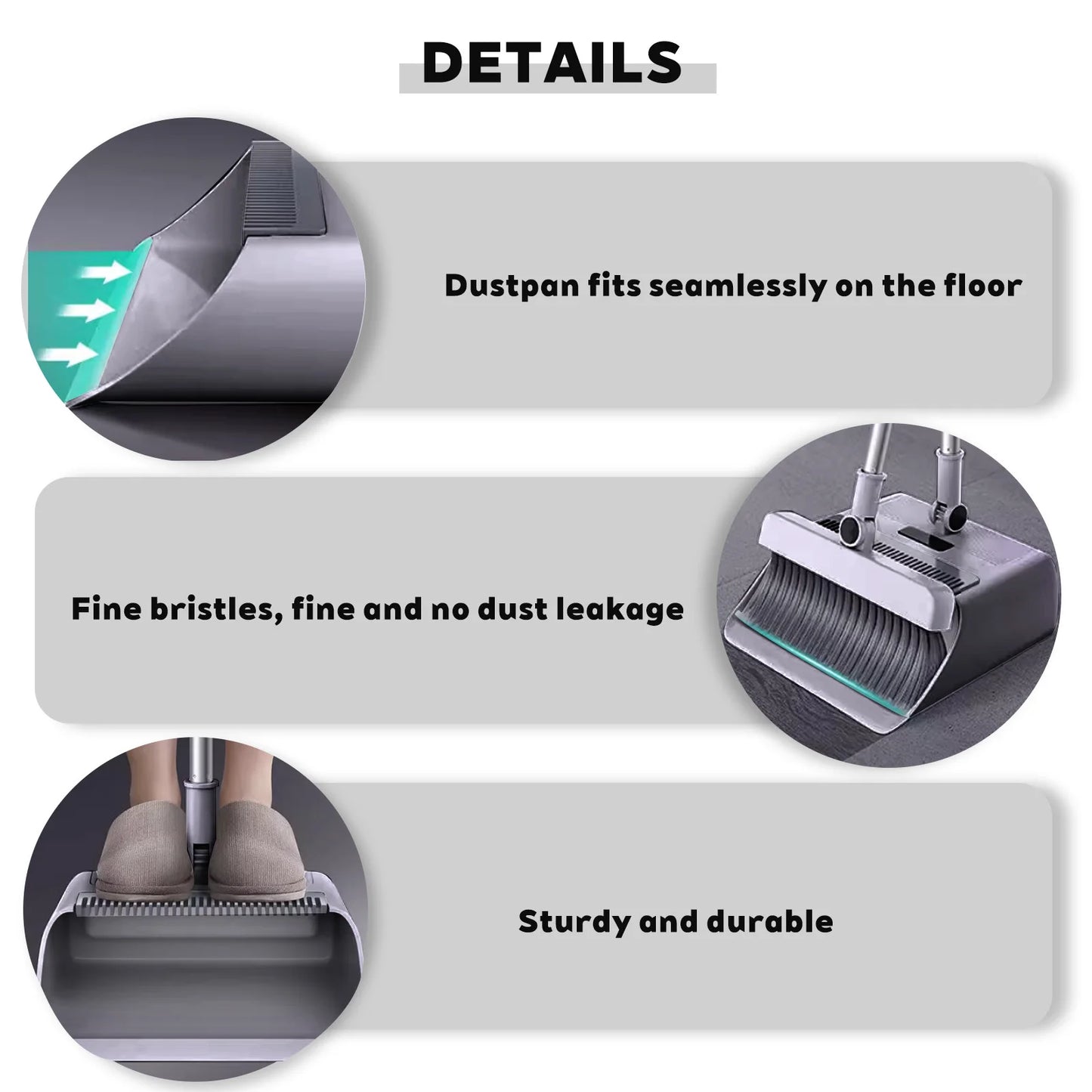 3-in-1 Premium Besen-Set mit selbstreinigender Kehrschaufel – Drehbar, platzsparend und ideal für Innen & Außen