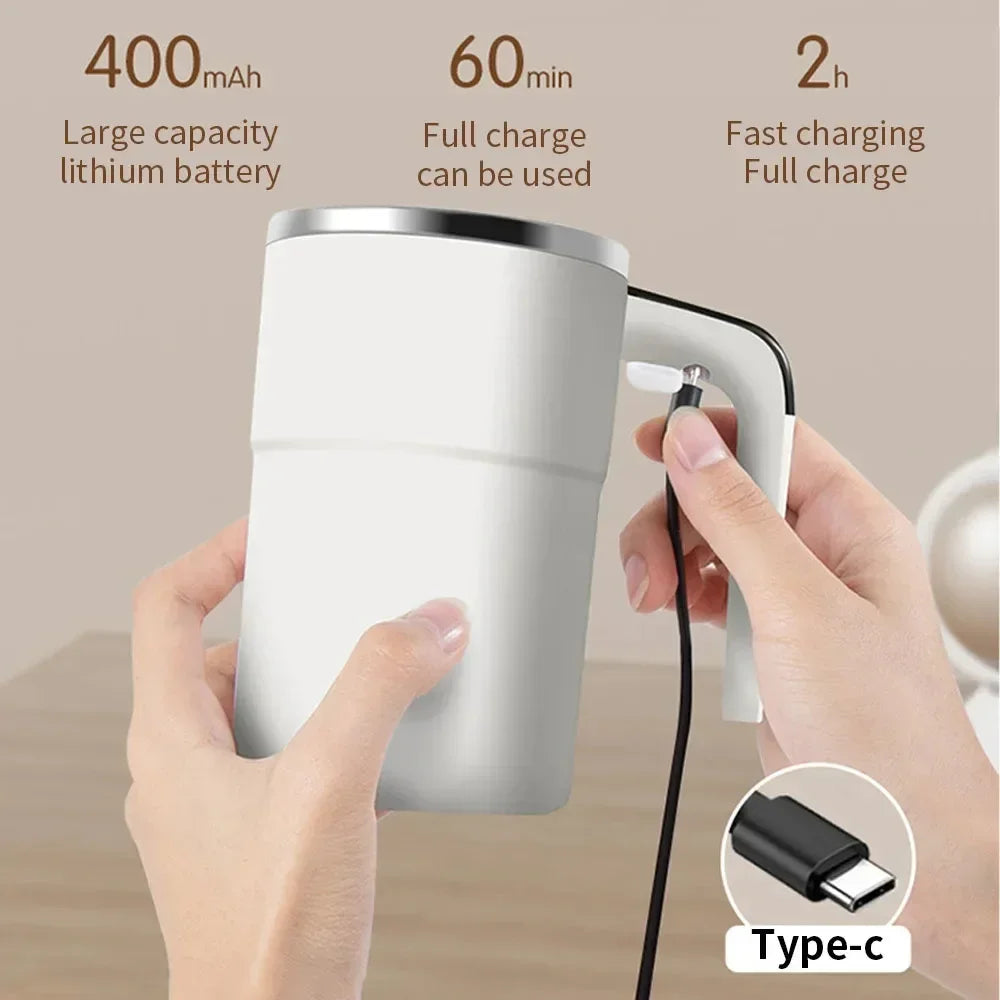 Automatischer Rührbecher, tragbar, magnetisch, rotierender Becher, USB wiederaufladbar, Kaffee, elektrisches Rühren, Edelstahl, fauler Rührbecher