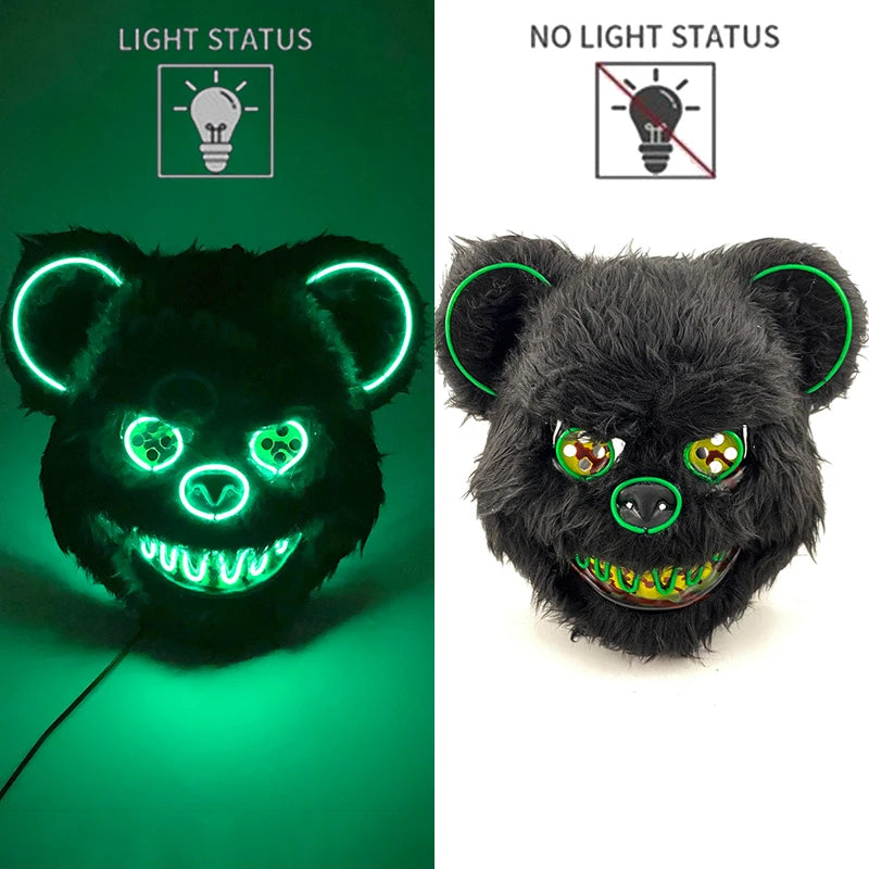 🐰 LED Leuchtende Gruselige Hasenmaske für Halloween & Karneval – Unisex Cosplay Maske für Erwachsene 🎭