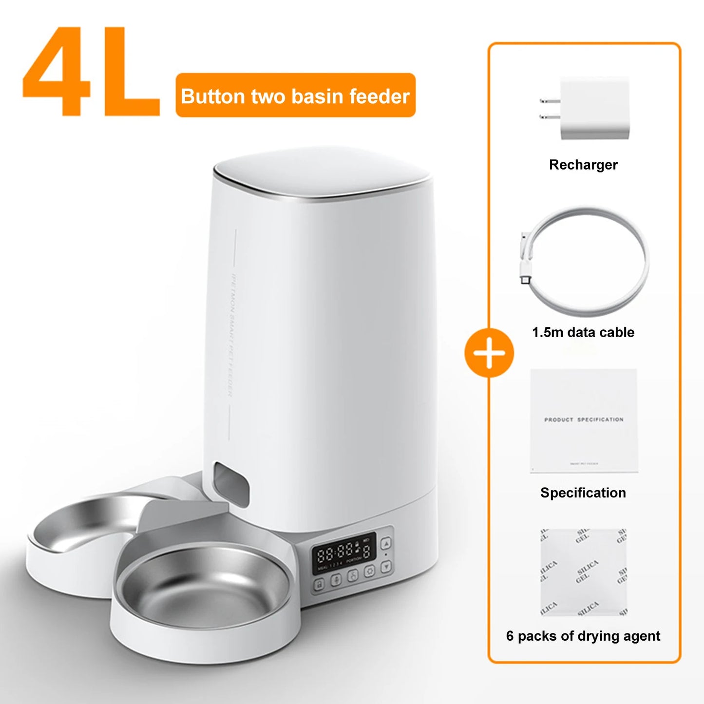 4L Double Bowl Pet Feeder WiFi Smart Timing Large Capacity Dry Food Feeder for Cats Dogs Remote Control Automatic Food Dispenser