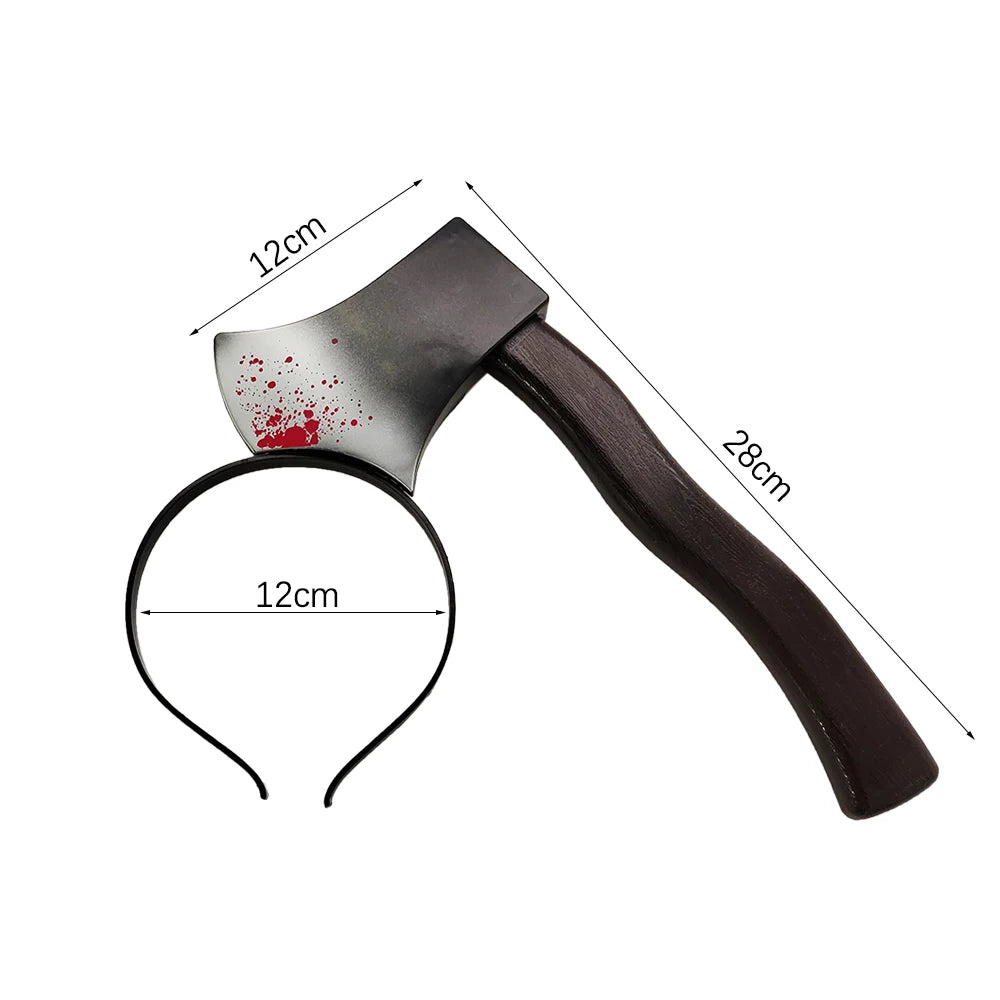 Halloween Horror Haarreifen – Blutflecken Fake Axt & Schere Stirnband – Gruselige Requisite für Kostümparty & Cosplay