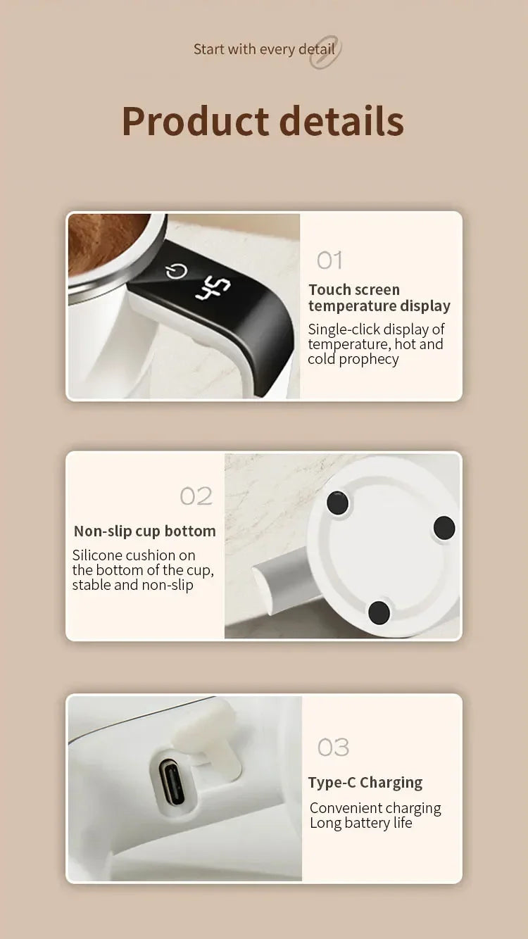 Automatischer Rührbecher, tragbar, magnetisch, rotierender Becher, USB wiederaufladbar, Kaffee, elektrisches Rühren, Edelstahl, fauler Rührbecher
