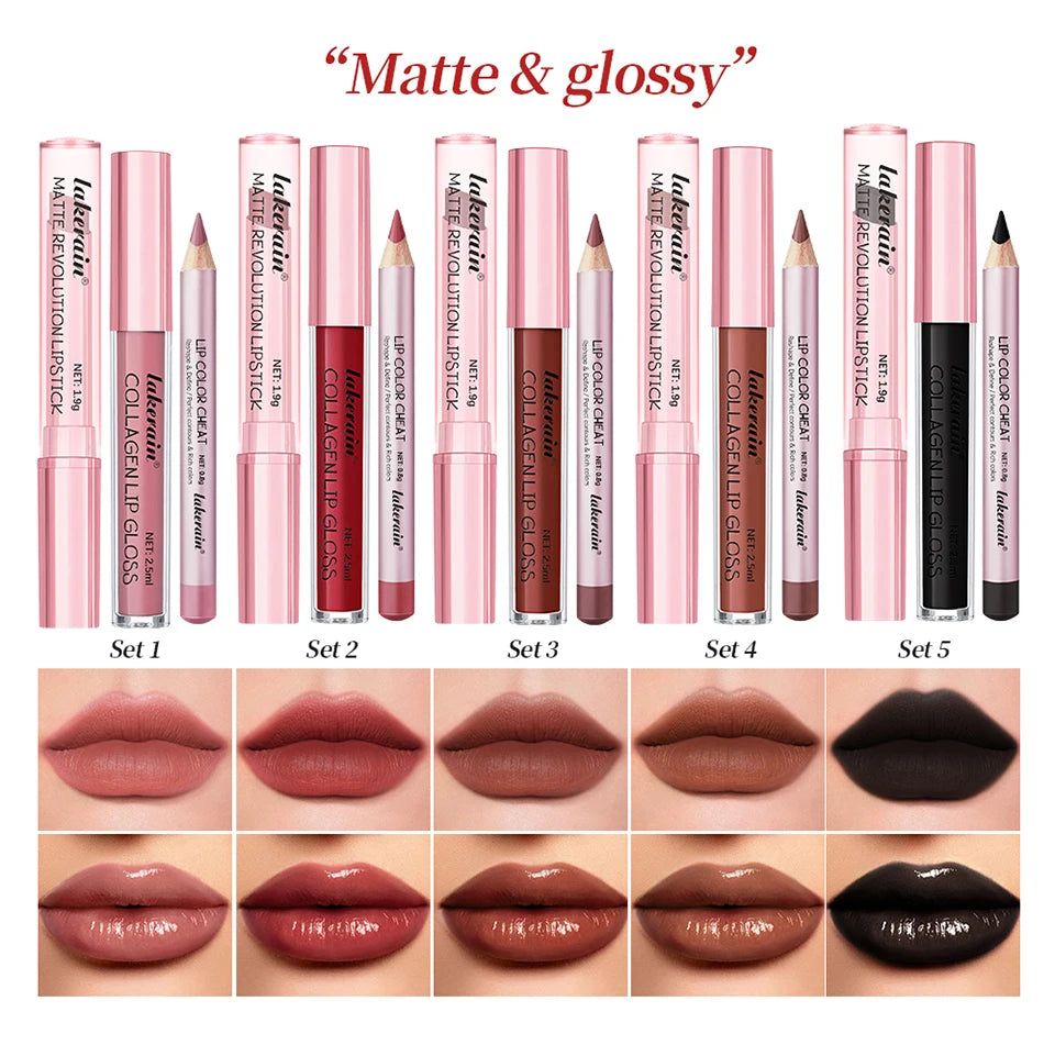 Wasserdichtes, langlebiges, mattschwarzes Lippenstift-Set, samtiger flüssiger Lipgloss, Lipliner-Set, roter Fleck, Halloween-Gothic-Make-up