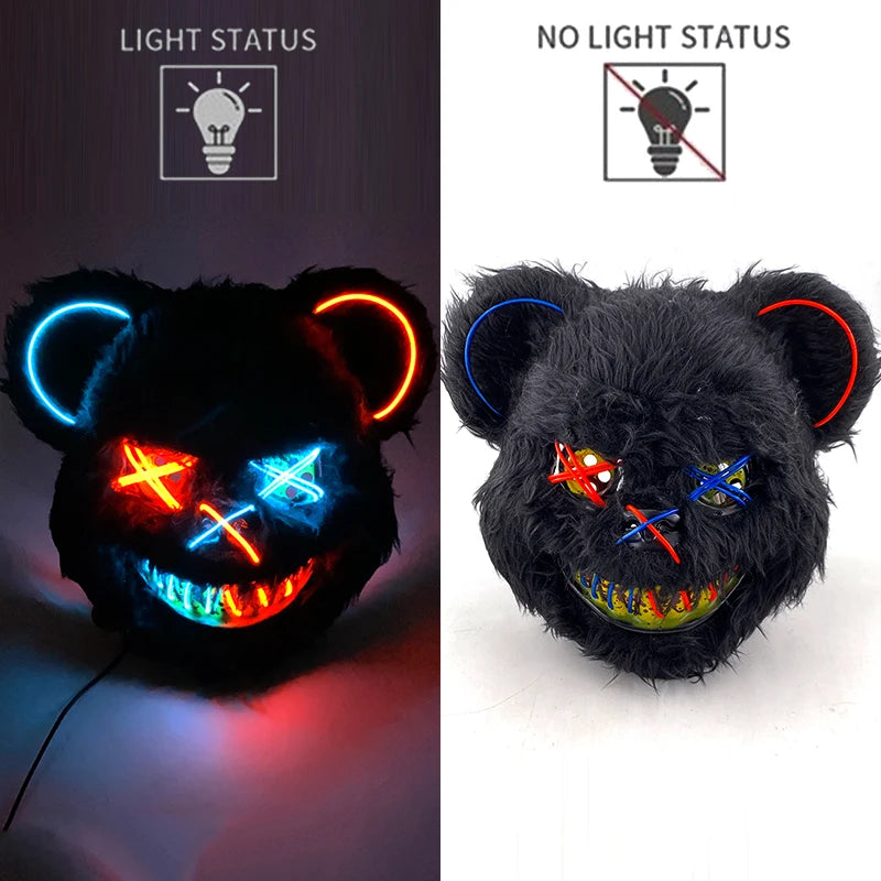 🐰 LED Leuchtende Gruselige Hasenmaske für Halloween & Karneval – Unisex Cosplay Maske für Erwachsene 🎭
