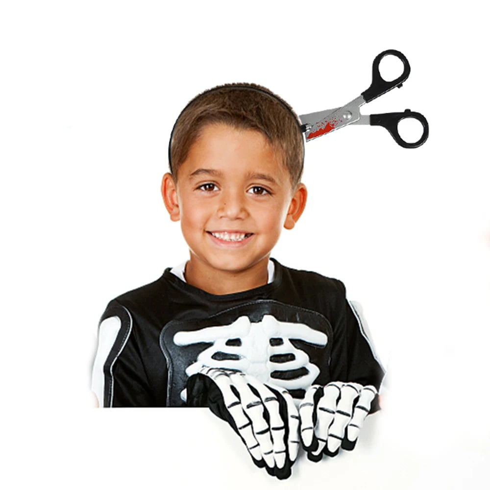 Halloween Horror Haarreifen – Blutflecken Fake Axt & Schere Stirnband – Gruselige Requisite für Kostümparty & Cosplay