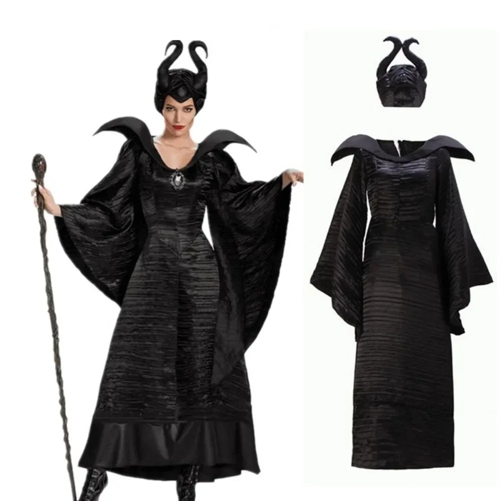 Maleficent Hexenkostüm für Damen – Dunkle Königin Verkleidung mit Kleid & Hörnern für Halloween & Cosplay