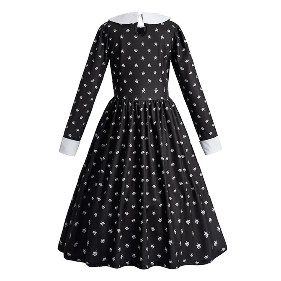 Kinder Halloween Kostüm Mädchen – Gothic Kleid mit Zöpfen & Zubehör | Wednesday Addams Stil | Hexe Cosplay für Party & Karneval