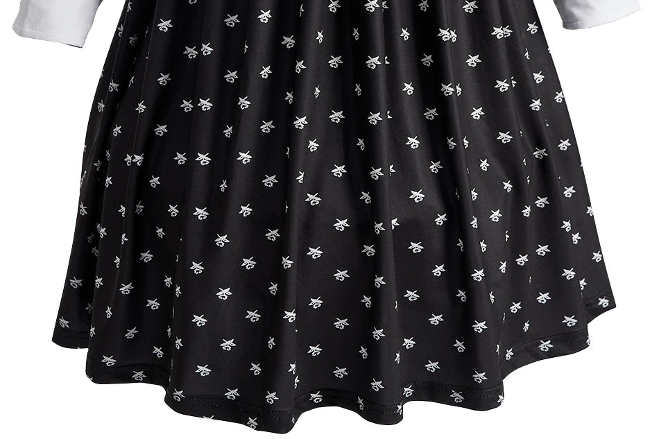 Kinder Halloween Kostüm Mädchen – Gothic Kleid mit Zöpfen & Zubehör | Wednesday Addams Stil | Hexe Cosplay für Party & Karneval