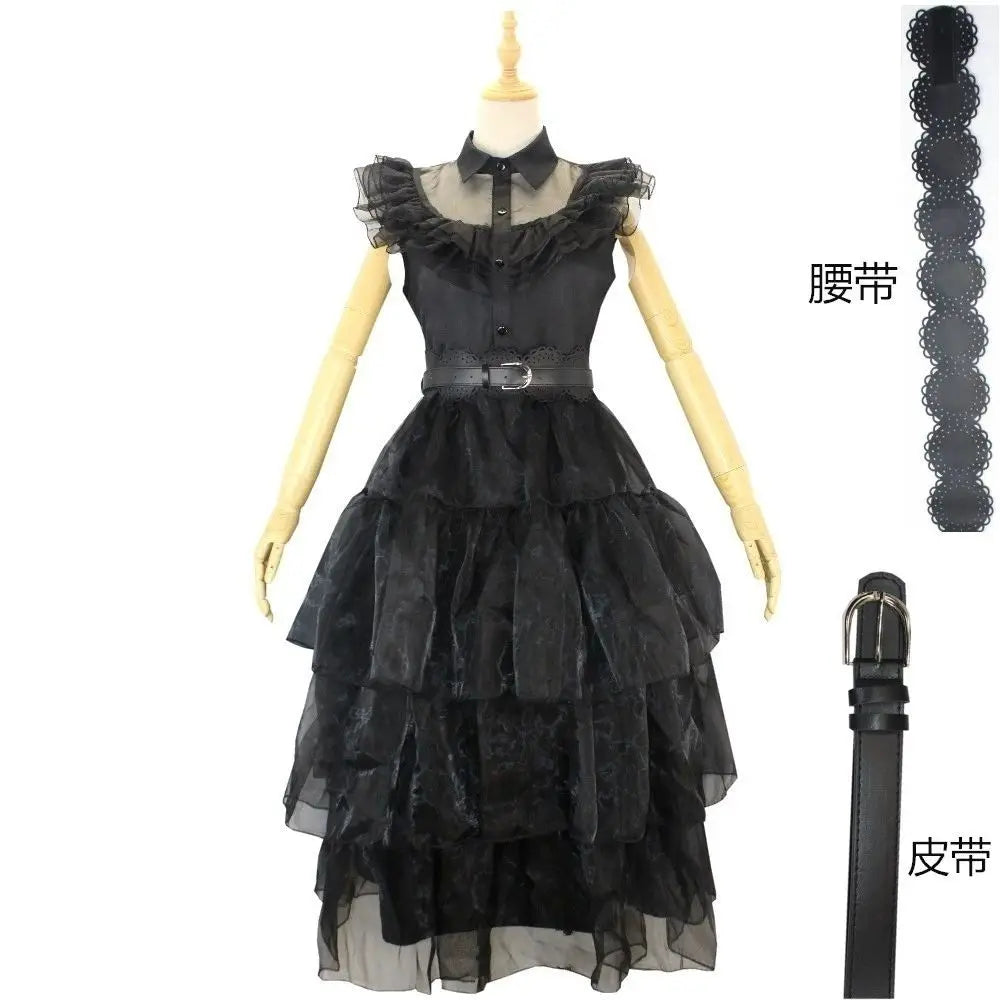 Wednesday Addams Kostüm für Kinder & Erwachsene – Gothic Kleid für Halloween, Cosplay, Karneval & Mottoparty