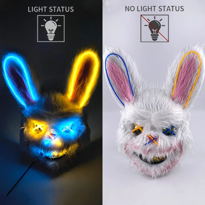 🐰 LED Leuchtende Gruselige Hasenmaske für Halloween & Karneval – Unisex Cosplay Maske für Erwachsene 🎭