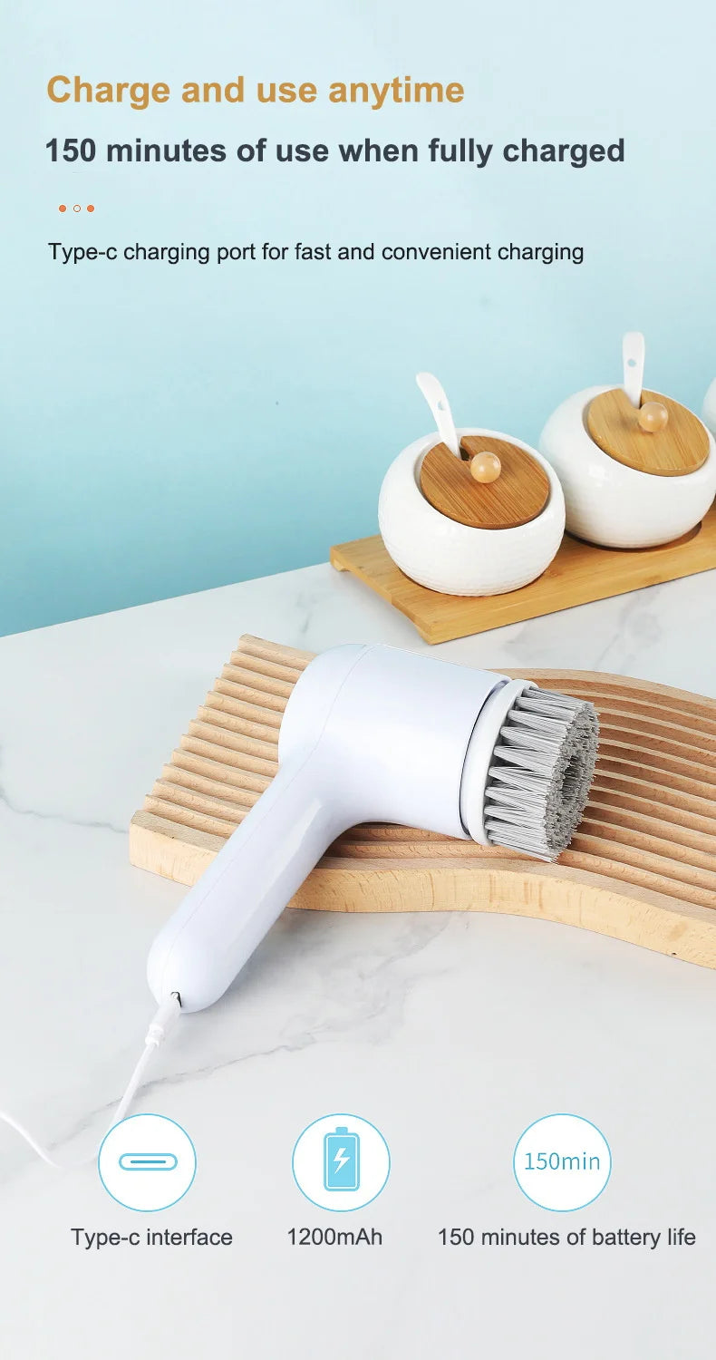 Elektrische USB-Schrubber-Reinigungsbürste, mit 5 Bürstenköpfen, elektrische Reinigungsbürste, für Küche, Badewanne, Fliesenwäscher