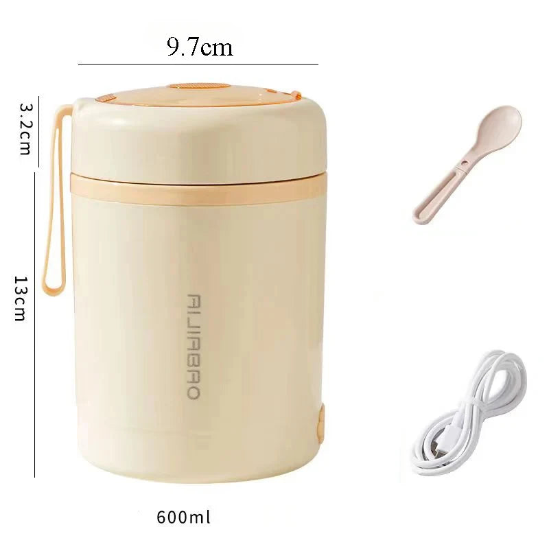 600ML USB Elektrische Heizung Lunch Box Tragbare Picknick Milch Trinken Lebensmittel Heizung Edelstahl Lebensmittel Wärmer Container 5V 12V 24V