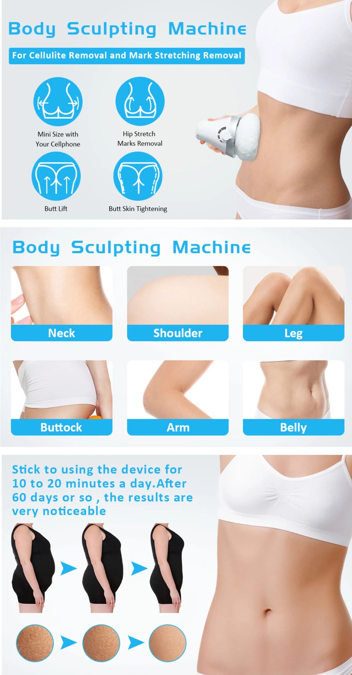 Hochfrequenz-Vibrations-Körpermassagegerät – Anti-Cellulite Massagegerät mit Schwammpad – Körperformer & Entspannungsmassage für Zuhause