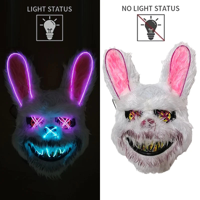 🐰 LED Leuchtende Gruselige Hasenmaske für Halloween & Karneval – Unisex Cosplay Maske für Erwachsene 🎭