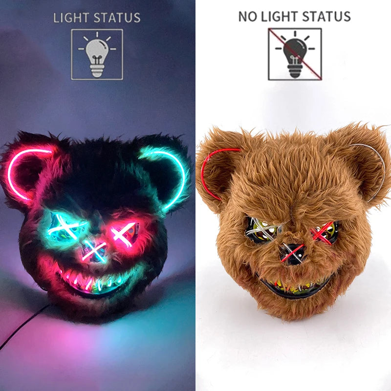 🐰 LED Leuchtende Gruselige Hasenmaske für Halloween & Karneval – Unisex Cosplay Maske für Erwachsene 🎭