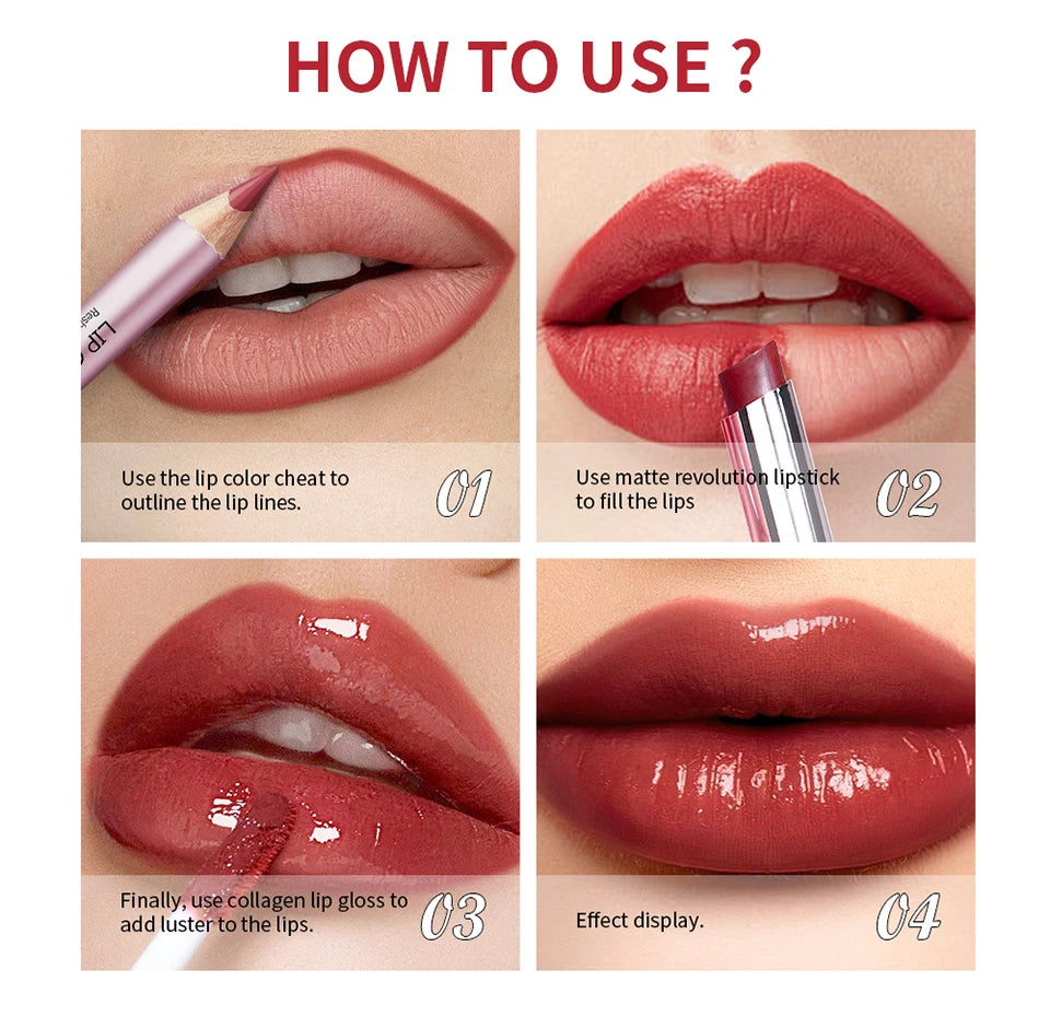 Wasserdichtes, langlebiges, mattschwarzes Lippenstift-Set, samtiger flüssiger Lipgloss, Lipliner-Set, roter Fleck, Halloween-Gothic-Make-up