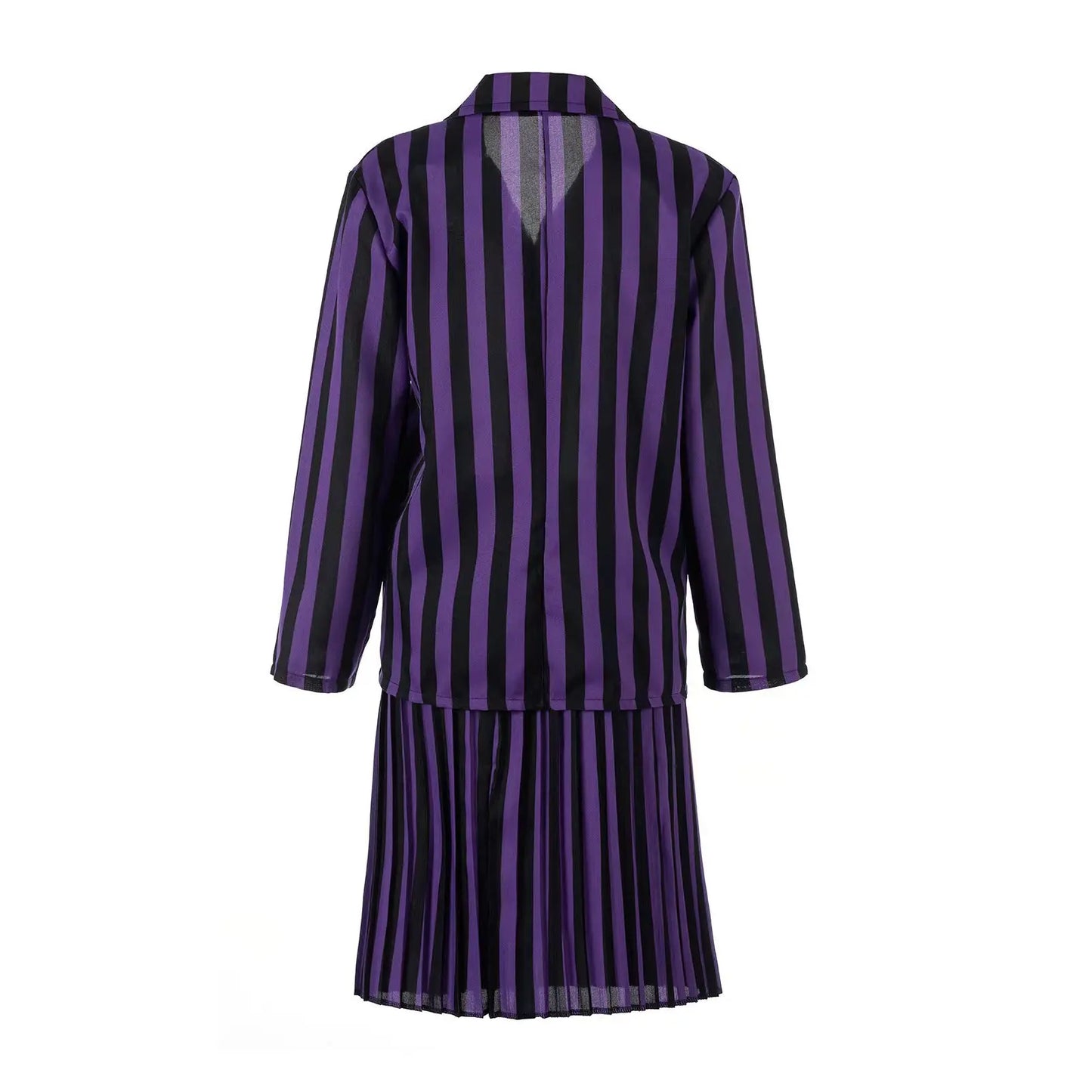 Wednesday Addams Kinderkostüm – Schwarzes gestreiftes Schuluniform Kleid mit Zubehör – Cosplay Outfit für Halloween & Motto-Partys